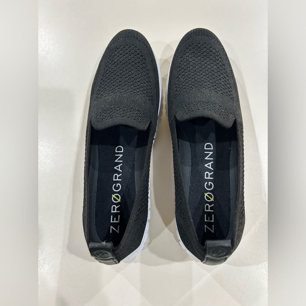 Cole Haan Zerogrand slip on loafer. NWT. Size 8B. Black knit and leather.